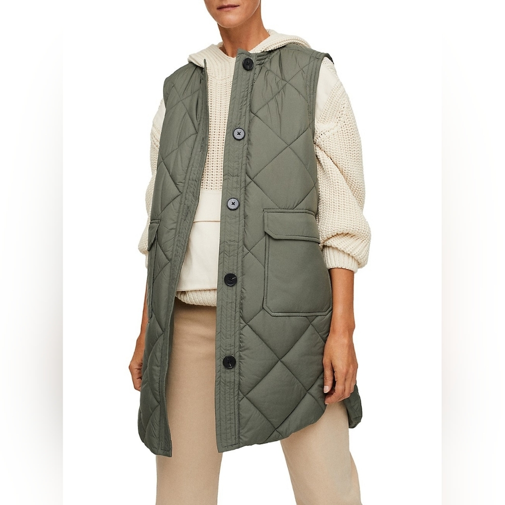 Mango Button-Front Long Quilted Vest size S